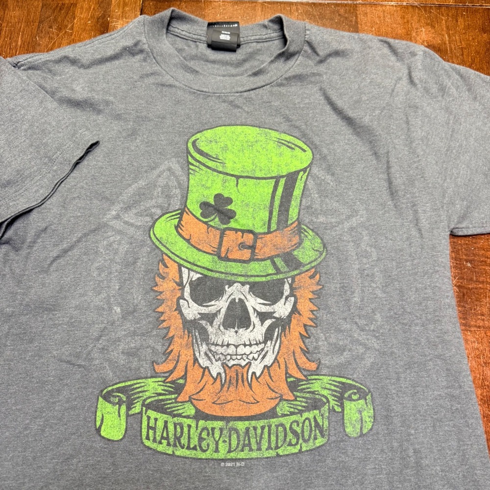 Harley Davidson T-Shirt Men Medium Grey Leprechaun Skull High Stakes Florence KY